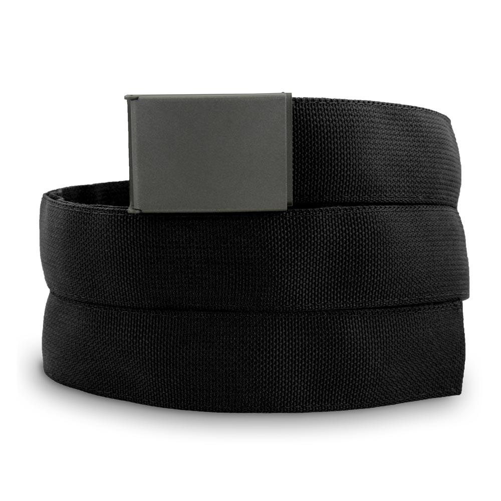 Black belt with a square buckle on a white background