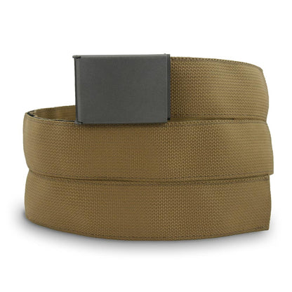 Brown belt with a black buckle on a white background