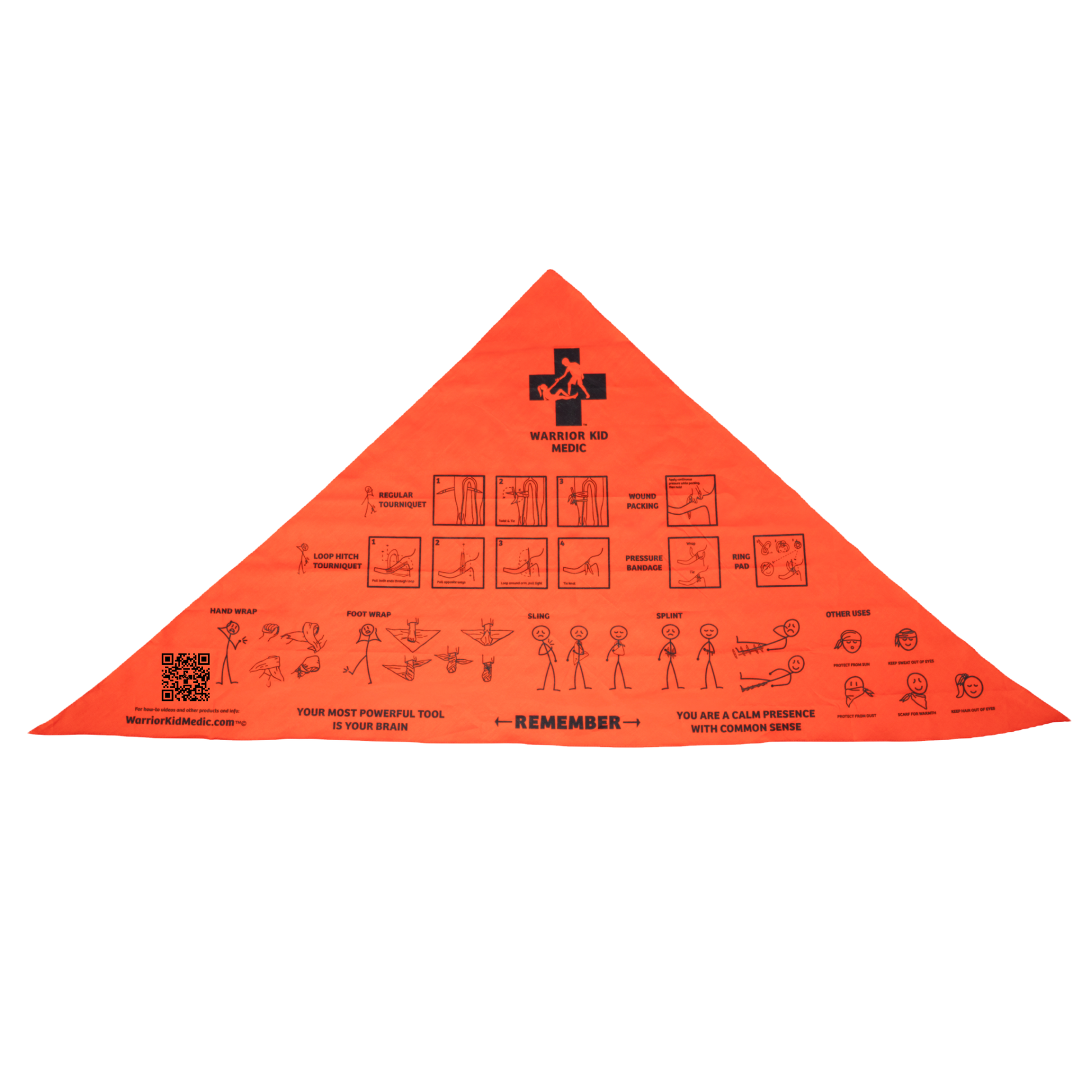Triangular Bandage with printed instructions your guide for emergency situations. 